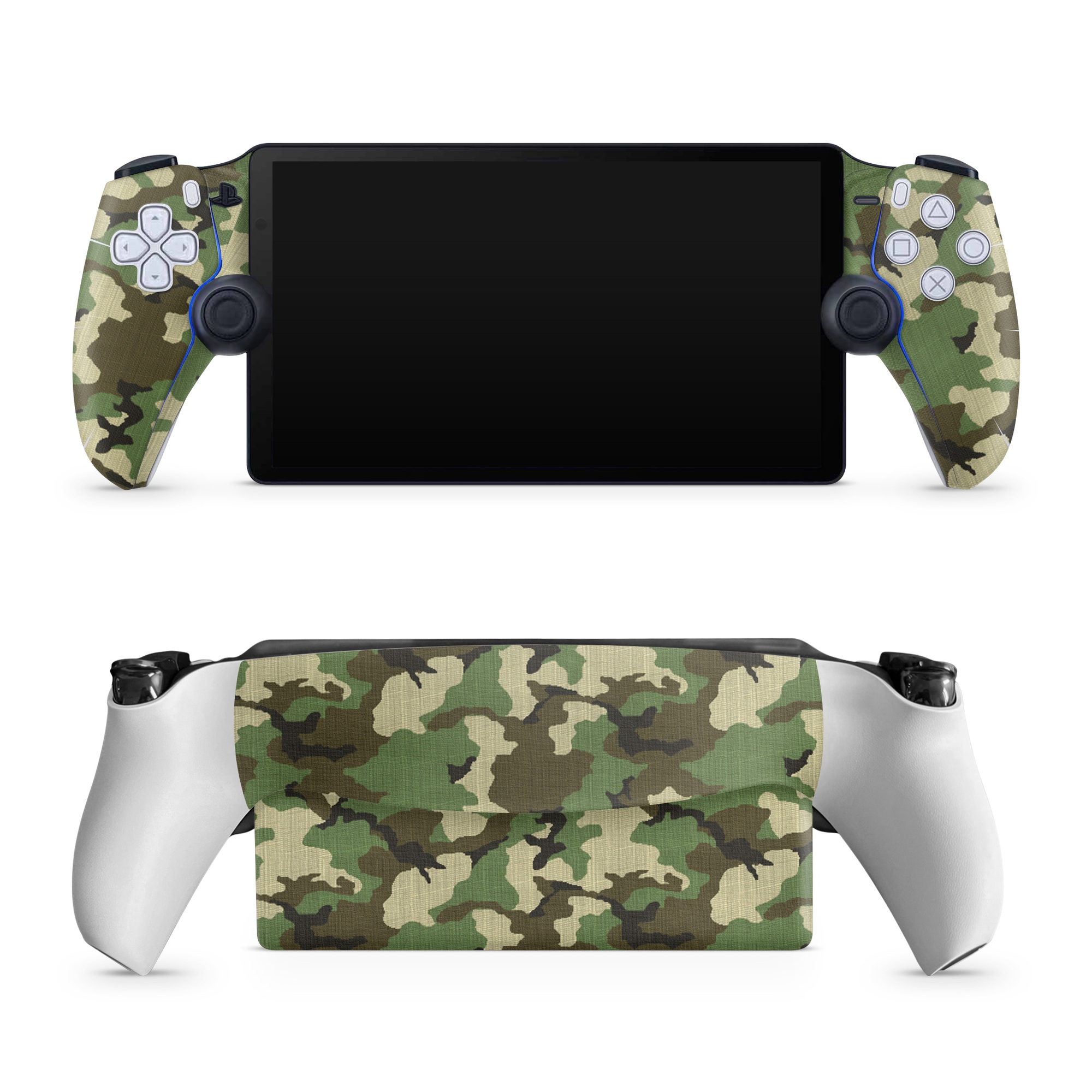 PlayStation Portal Skin design of Military camouflage, Camouflage, Clothing, Pattern, Green, Uniform, Military uniform, Design, Sportswear, Plane, with black, gray, green colors