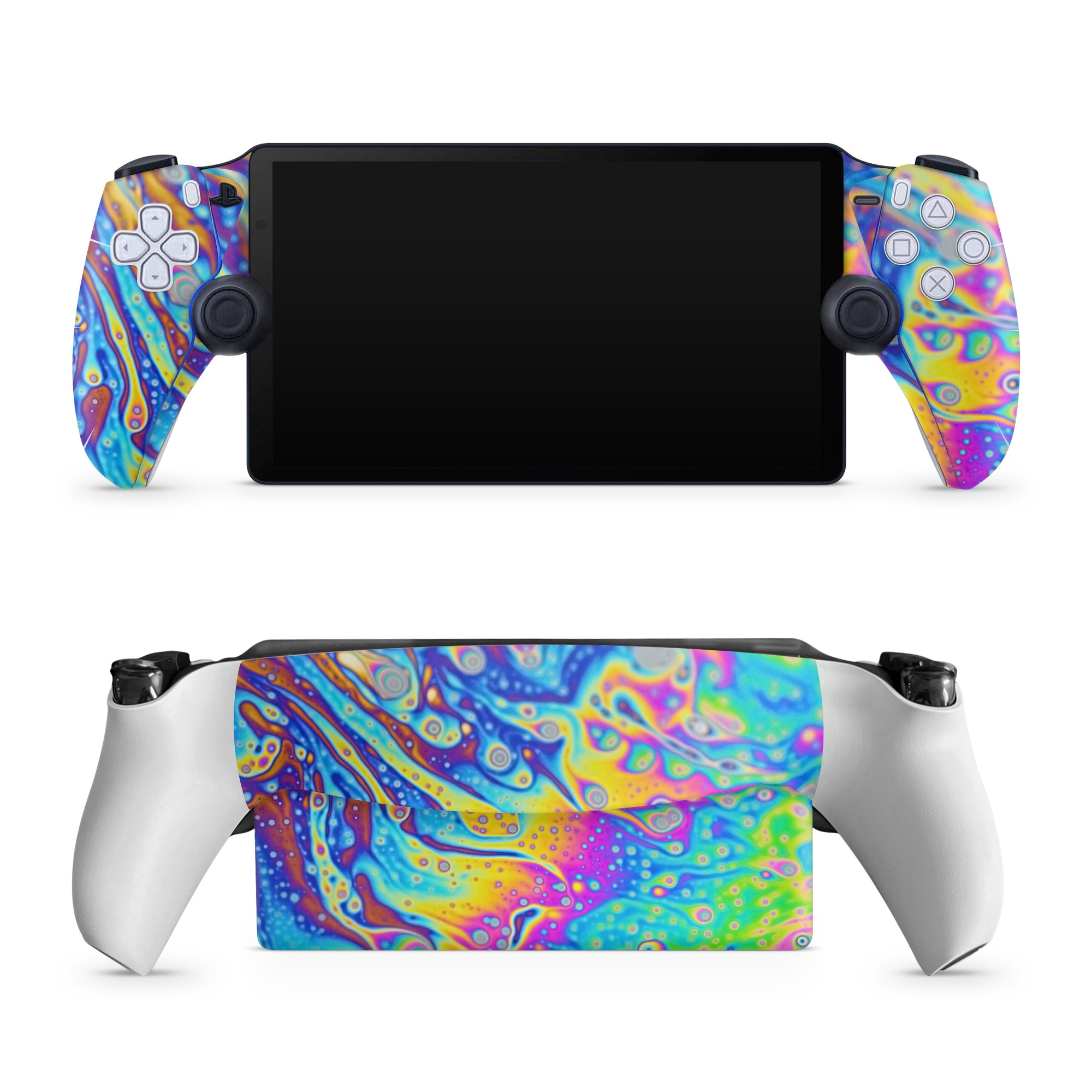 PlayStation Portal Skin design of Psychedelic art, Blue, Pattern, Art, Visual arts, Water, Organism, Colorfulness, Design, Textile, with gray, blue, orange, purple, green colors