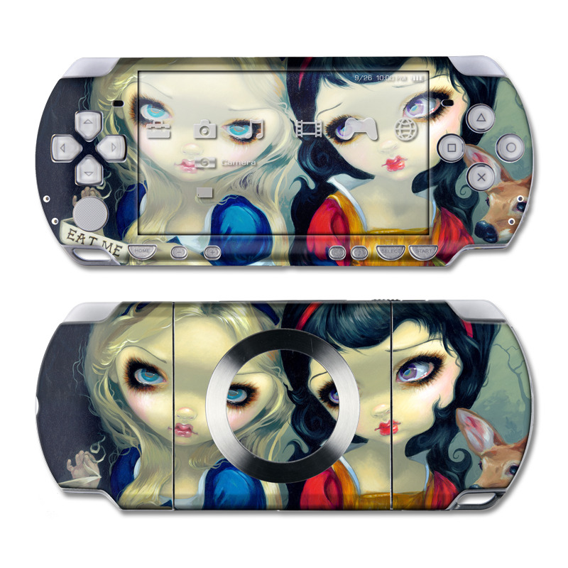PSP 2nd Gen Slim & Lite Skin design of Doll, Cartoon, Illustration, Cat, Art, Fawn, Toy, Fictional character, Whiskers, with blue, yellow, red, orange, gray colors