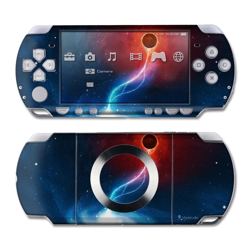 PSP 2nd Gen Slim & Lite Skin design of Outer space, Atmosphere, Astronomical object, Universe, Space, Sky, Planet, Astronomy, Celestial event, Galaxy, with blue, red, black colors