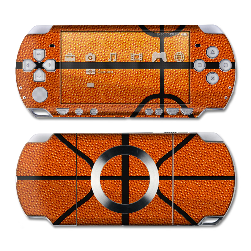PSP 2nd Gen Slim & Lite Skin design of Orange, Basketball, Line, Pattern, Sport venue, Brown, Yellow, Design, Net, Team sport with orange, black colors
