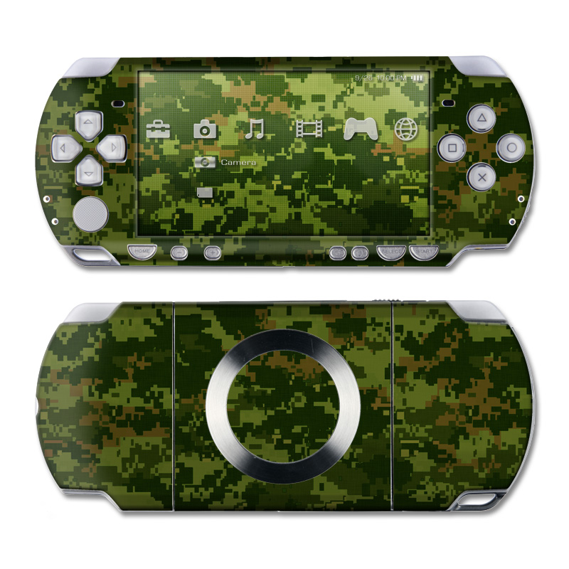 PSP 2nd Gen Slim & Lite Skin design of Military camouflage, Green, Pattern, Uniform, Camouflage, Clothing, Design, Leaf, Plant, with green, brown colors