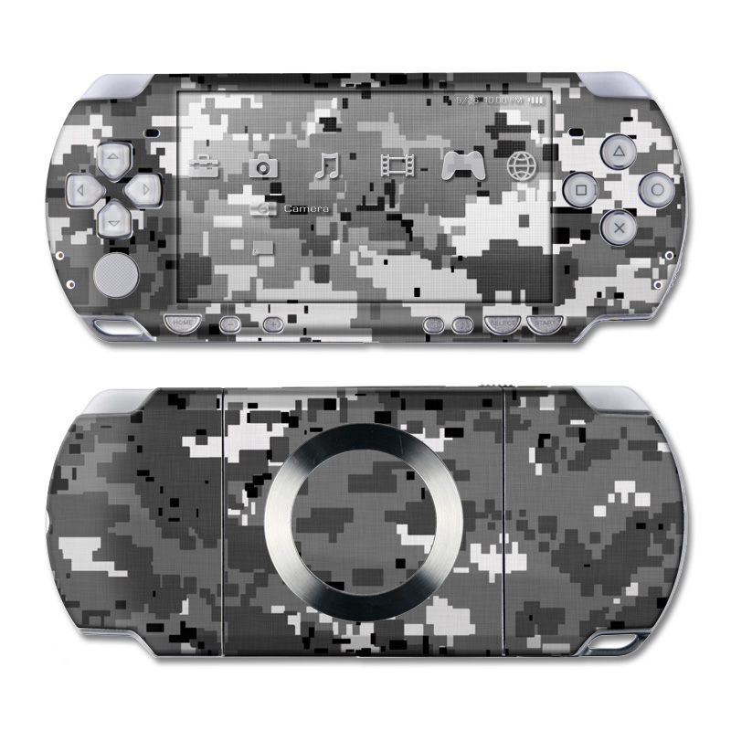 PSP 2nd Gen Slim & Lite Skin design of Military camouflage, Pattern, Camouflage, Design, Uniform, Metal, Black-and-white, with black, gray colors