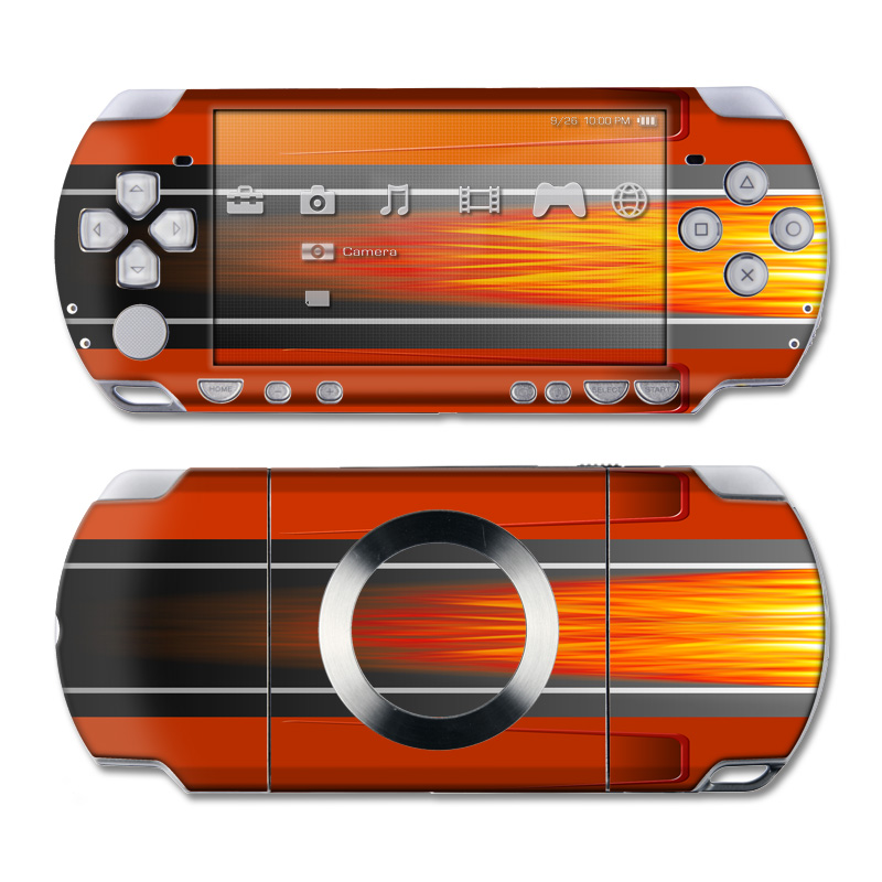 PSP 2nd Gen Slim & Lite Skin design of Orange, Red, Line, Material property, Rectangle, Automotive lighting, with red, black, orange, gray colors