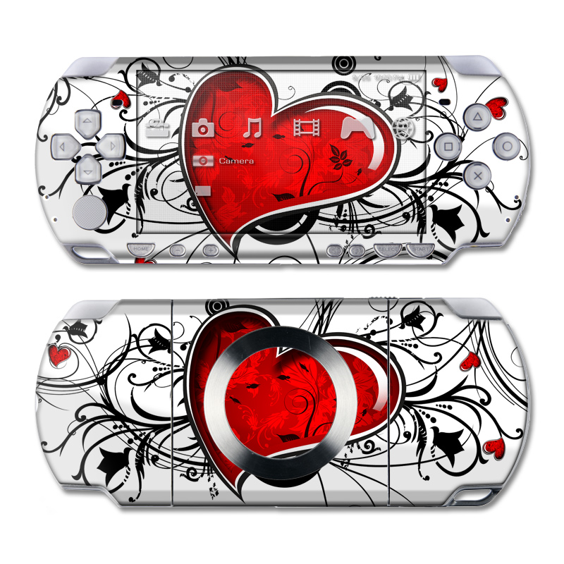 PSP 2nd Gen Slim & Lite Skin design of Heart, Line art, Love, Clip art, Plant, Graphic design, Illustration, with white, gray, black, red colors