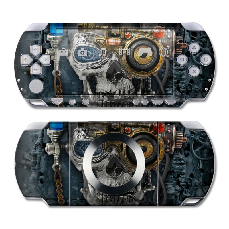 PSP 2nd Gen Slim & Lite Skin design of Engine, Auto part, Still life photography, Personal protective equipment, Illustration, Automotive engine part, Art, with black, gray, red, green colors