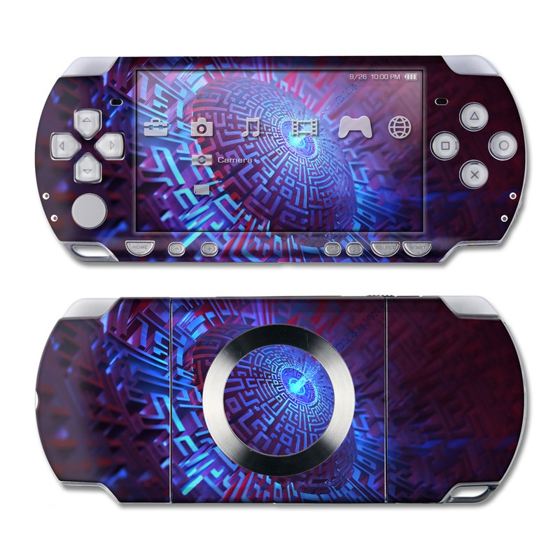 PSP 2nd Gen Slim & Lite Skin design of Blue, Light, Fractal art, Electric blue, Purple, Water, Psychedelic art, Organism, Art, Spiral, with black, blue colors