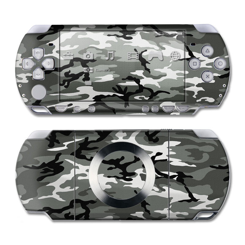PSP 2nd Gen Slim & Lite Skin design of Military camouflage, Pattern, Clothing, Camouflage, Uniform, Design, Textile, with black, gray colors