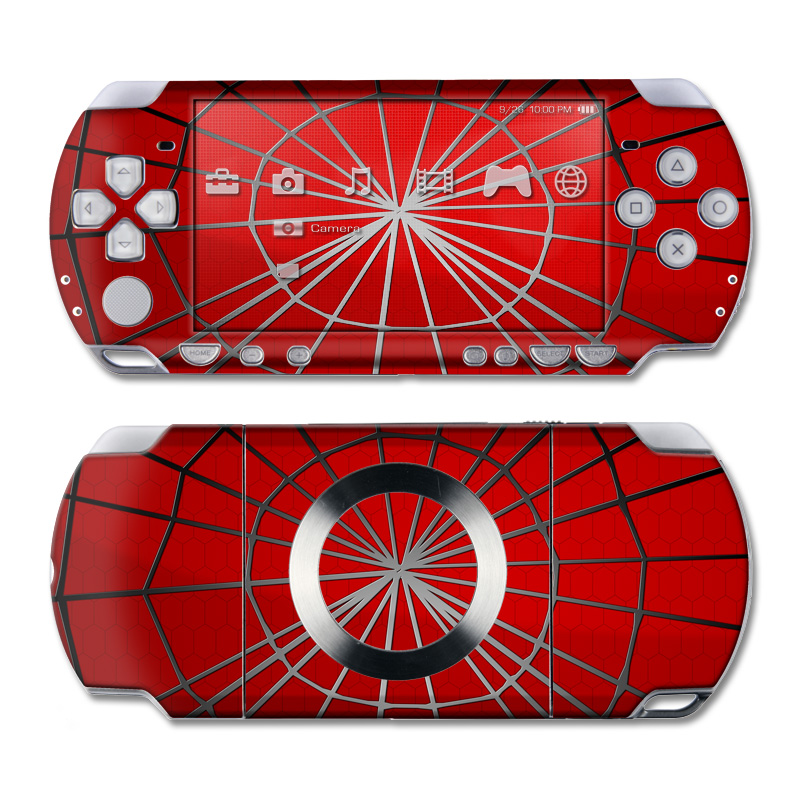 PSP 2nd Gen Slim & Lite Skin design of Red, Symmetry, Circle, Pattern, Line, with red, black, gray colors