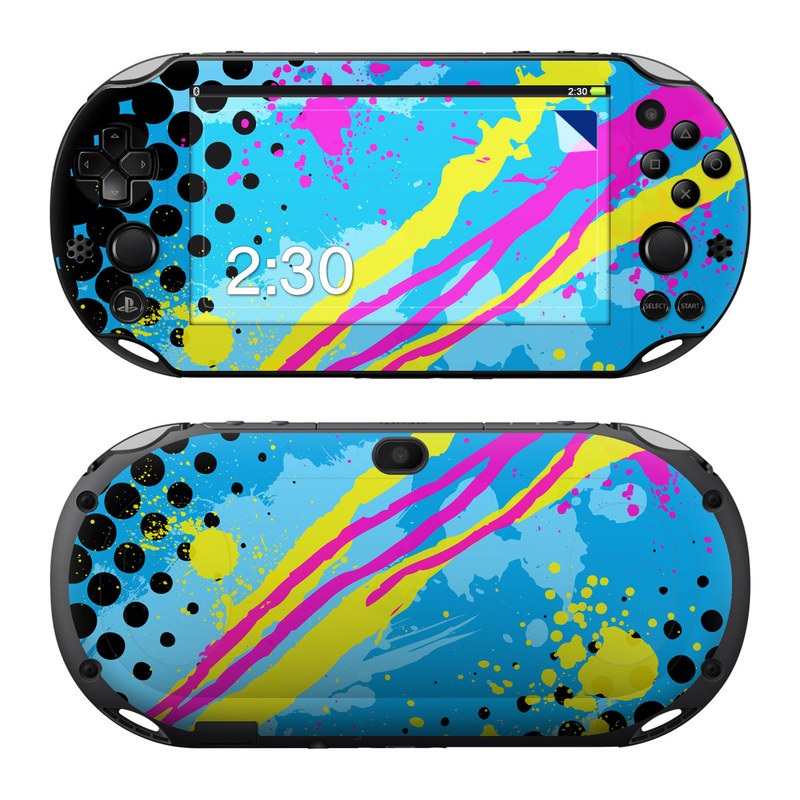 PlayStation Vita 2000 Skin design of Blue, Colorfulness, Graphic design, Pattern, Water, Line, Design, Graphics, Illustration, Visual arts, with blue, black, yellow, pink colors