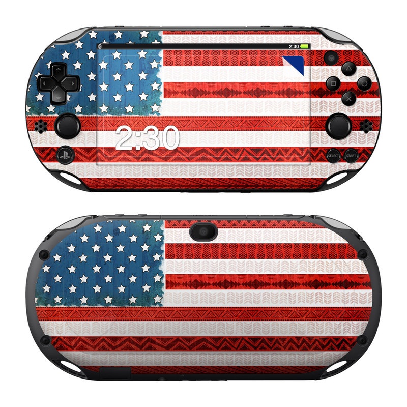 PlayStation Vita 2000 Skin design of Flag, Flag of the united states, Red, Flag Day (USA), Line, Pattern, Textile, Independence day, Veterans day, Tablecloth, with red, blue, white colors