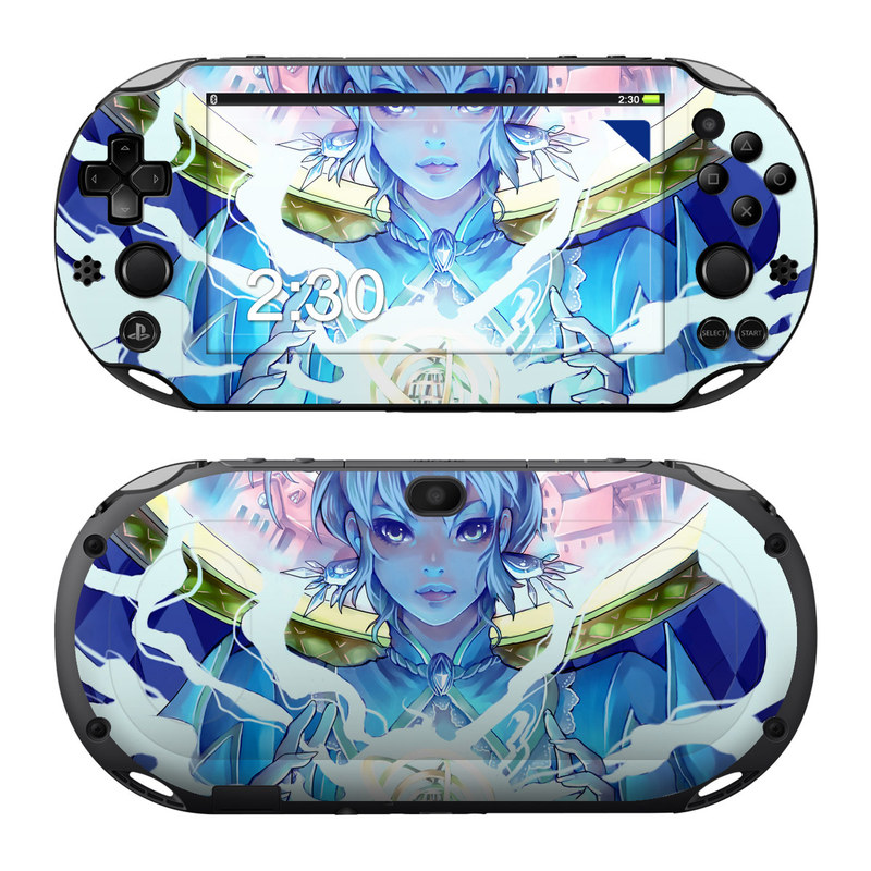 PlayStation Vita 2000 Skin design of Cg artwork, Anime, Cartoon, Sky, Long hair, Illustration, Fictional character, Black hair, Art, with blue, purple, pink, white, yellow colors