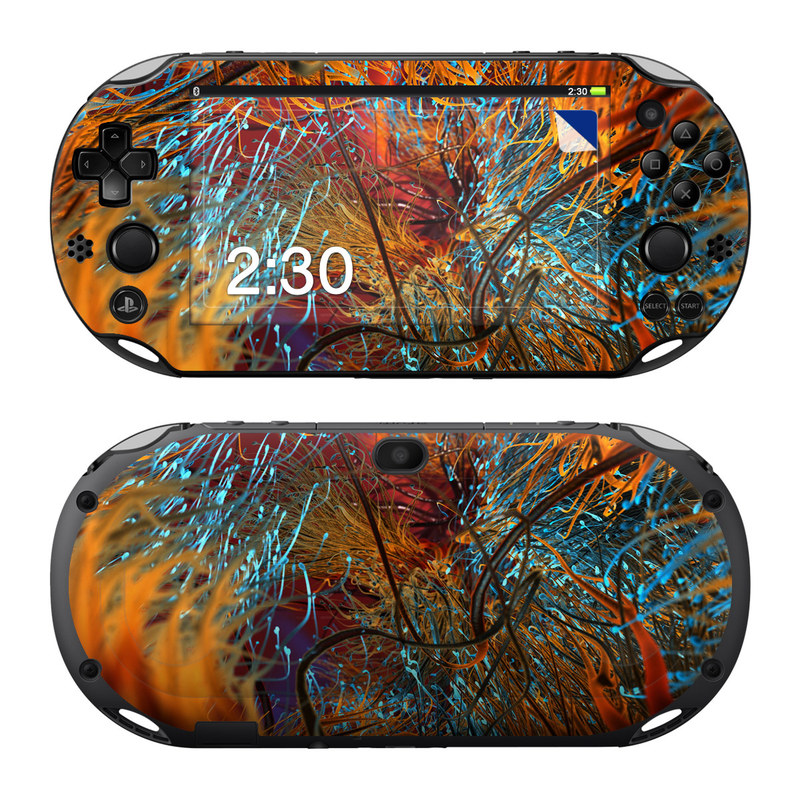 PlayStation Vita 2000 Skin design of Orange, Tree, Electric blue, Organism, Fractal art, Plant, Art, Graphics, Space, Psychedelic art, with orange, blue, red, yellow, purple colors