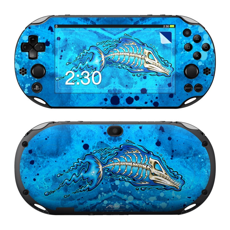 PlayStation Vita 2000 Skin design of Blue, Water, Aqua, Electric blue, Illustration, Graphic design, Liquid, Graphics, Marine biology, Art, with blue, white colors