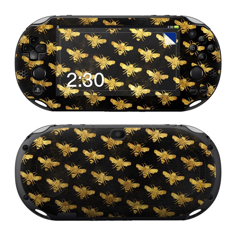 PlayStation Vita 2000 Skin design of Pattern, Yellow, Flower, Design, Plant, Wildflower, Textile, Metal, with black, yellow colors