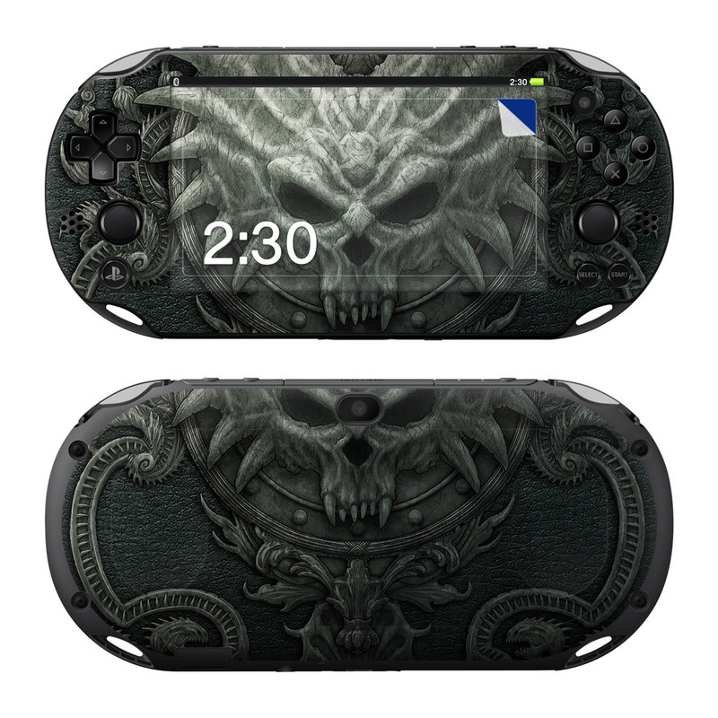 PlayStation Vita 2000 Skin design of Demon, Dragon, Fictional character, Illustration, Supernatural creature, Drawing, Symmetry, Art, Mythology, Mythical creature, with black, gray colors