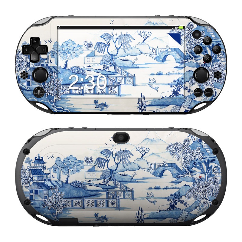 PlayStation Vita 2000 Skin design of Blue, Blue and white porcelain, Winter, Christmas eve, Illustration, Snow, World, Art, with blue, white colors