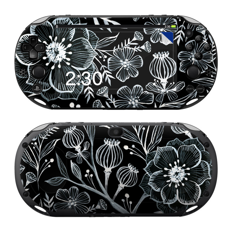 PlayStation Vita 2000 Skin design of Pattern, Black-and-white, Flower, Monochrome photography, Plant, Design, Monochrome, Botany, Wildflower, Visual arts, with black, white colors
