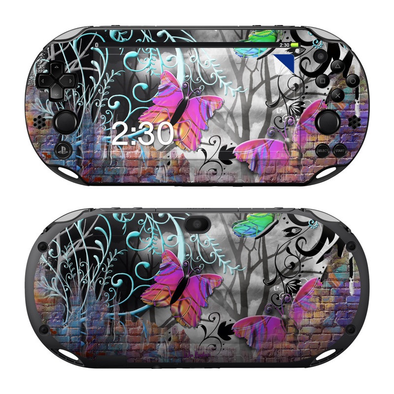 PlayStation Vita 2000 Skin design of Purple, Graphic design, Art, Pattern, Graffiti, Organism, Street art, Wall, Font, Illustration, with red, black, gray, purple, orange, blue, green colors