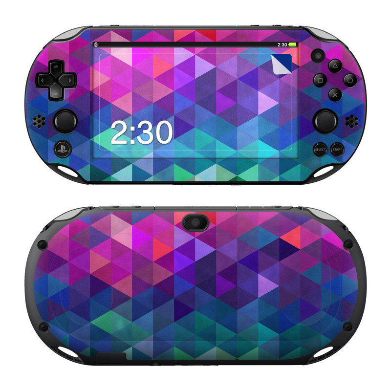 PlayStation Vita 2000 Skin design of Purple, Violet, Pattern, Blue, Magenta, Triangle, Line, Design, Graphic design, Symmetry, with blue, purple, green, red, pink colors