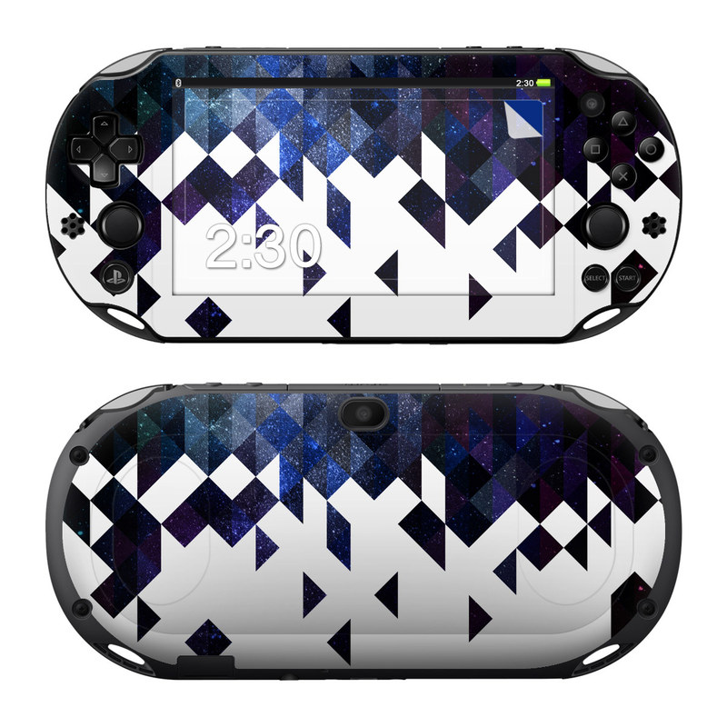 PlayStation Vita 2000 Skin design of Text, Pattern, Graphic design, Font, Purple, Design, Line, Triangle, Logo, Graphics, with black, blue, white colors