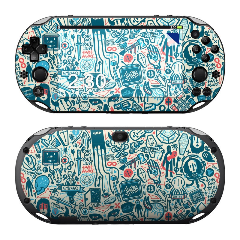 PlayStation Vita 2000 Skin design of Pattern, Psychedelic art, Turquoise, Art, Design, Visual arts, Line, Drawing, Doodle, Graphic design, with white, green, blue, red colors