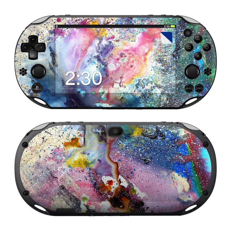 PlayStation Vita 2000 Skin design of Watercolor paint, Painting, Acrylic paint, Art, Modern art, Paint, Visual arts, Space, Colorfulness, Illustration, with gray, black, blue, red, pink colors