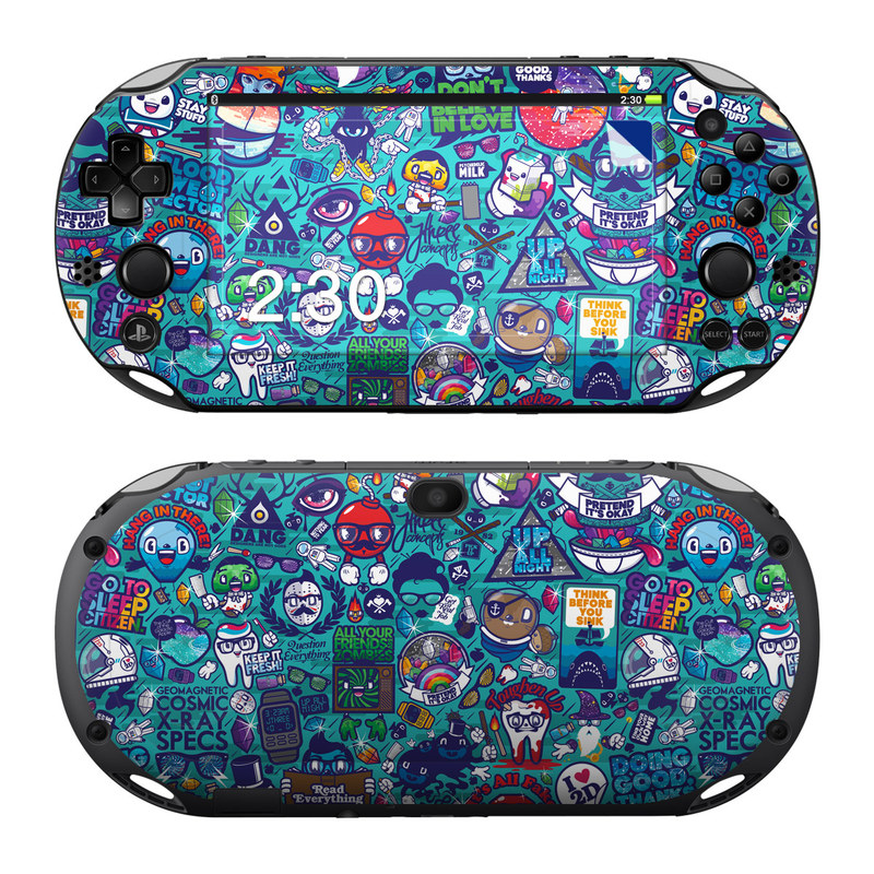 PlayStation Vita 2000 Skin design of Art, Visual arts, Illustration, Graphic design, Psychedelic art, with blue, black, gray, red, green colors