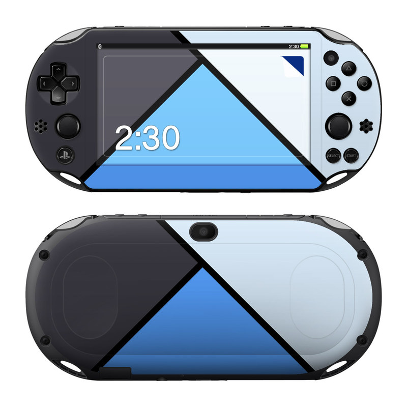 PlayStation Vita 2000 Skin design of Blue, Line, Cobalt blue, Triangle, Azure, Electric blue, Parallel, Symmetry, Font with blue, gray, black colors