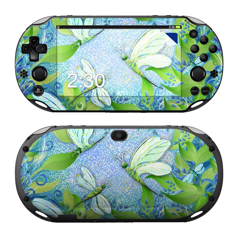 PlayStation Vita 2000 Skin design of Green, Blue, Leaf, Plant, Pattern, Tree, Design, Organism, Branch, Flower, with gray, blue, green, purple colors