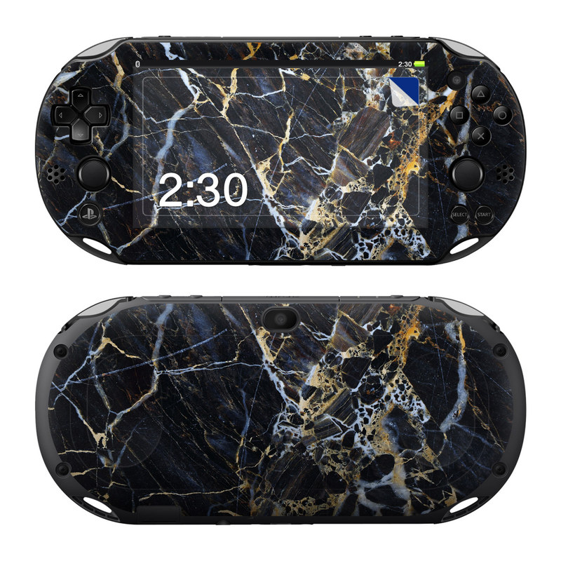 PlayStation Vita 2000 Skin design of Black, Yellow, Rock, Brown, Marble, Water, Close-up, Granite, Pattern, Geology, with black, white, orange, gray, yellow colors