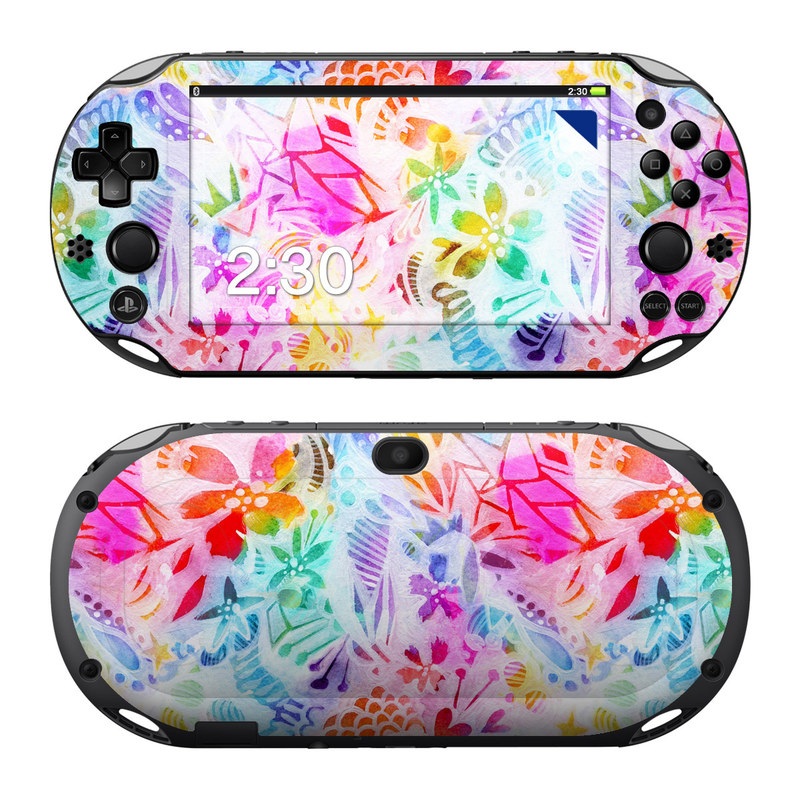 PlayStation Vita 2000 Skin design of Pattern, Design, Textile, Art, with gray, pink, purple, blue colors
