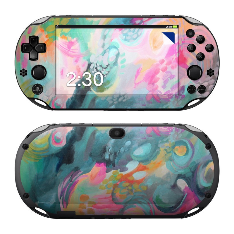 PlayStation Vita 2000 Skin design of Painting, Acrylic paint, Modern art, Art, Pink, Visual arts, Watercolor paint, Pattern, Illustration, Paint, with blue, pink, orange, yellow, green, purple colors