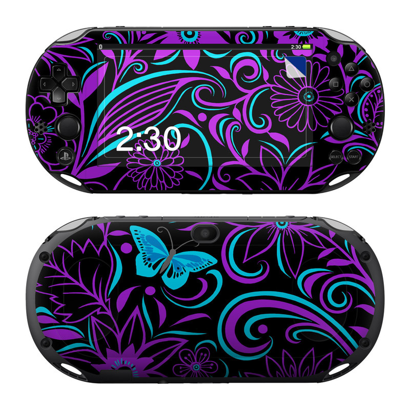 PlayStation Vita 2000 Skin design of Pattern, Purple, Violet, Turquoise, Teal, Design, Floral design, Visual arts, Magenta, Motif, with black, purple, blue colors