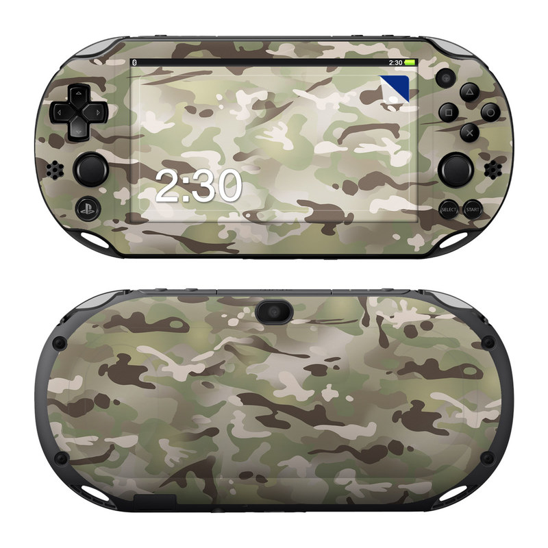 PlayStation Vita 2000 Skin design of Military camouflage, Camouflage, Pattern, Clothing, Uniform, Design, Military uniform, Bed sheet, with gray, green, black, red colors