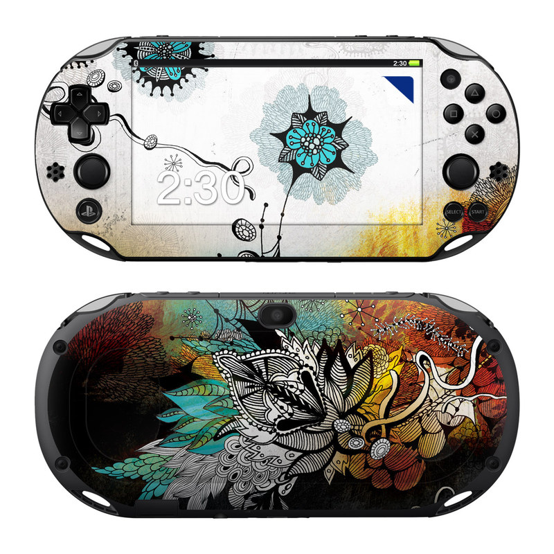 PlayStation Vita 2000 Skin design of Graphic design, Illustration, Art, Design, Visual arts, Floral design, Font, Graphics, Modern art, Painting, with black, gray, red, green, blue colors