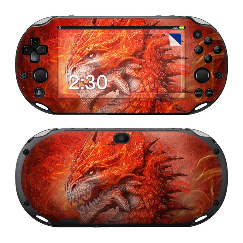 PlayStation Vita 2000 Skin design of Fictional character, Cg artwork, Illustration, Art, Demon, Geological phenomenon, Mythical creature, Dragon, Cryptid, with red, orange, yellow colors