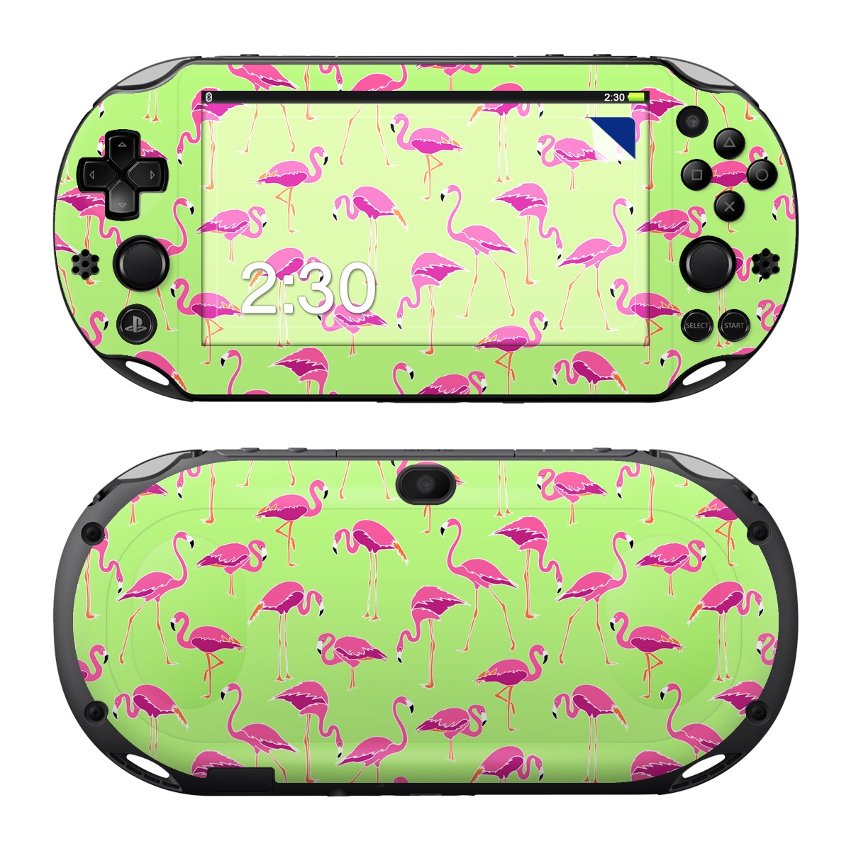 PlayStation Vita 2000 Skin design of Pink, Green, Red, Pattern, Wrapping paper, Textile, Design, Flamingo, Line, with pink, green colors