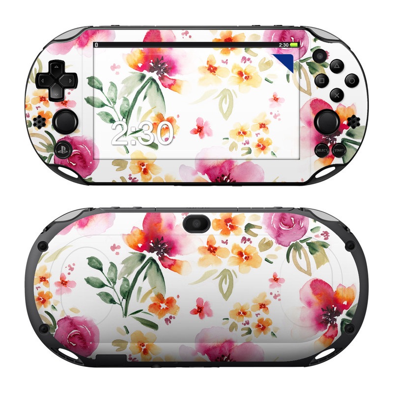 PlayStation Vita 2000 Skin design of Flower, Floral design, Pink, Pattern, Petal, Plant, Botany, Design, Wildflower, Clip art, with white, pink, red, orange, green colors