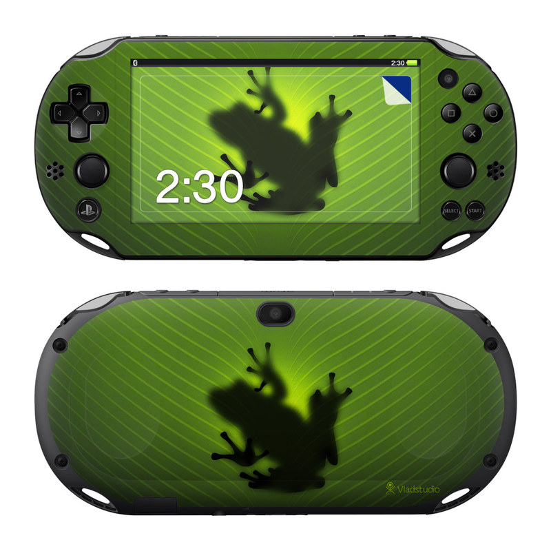 PlayStation Vita 2000 Skin design of Green, Frog, Tree frog, Amphibian, Shadow, Silhouette, Macro photography, Illustration, with green, black colors