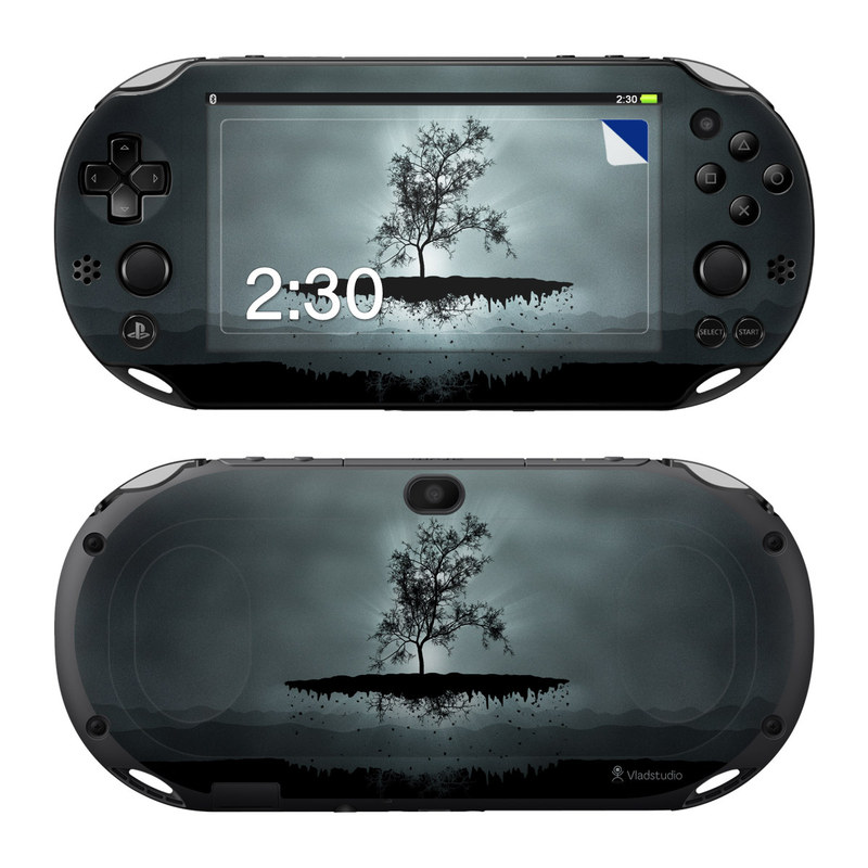 PlayStation Vita 2000 Skin design of Reflection, Sky, Nature, Water, Black, Tree, Black-and-white, Monochrome photography, Natural landscape, Atmospheric phenomenon, with black, gray, blue colors