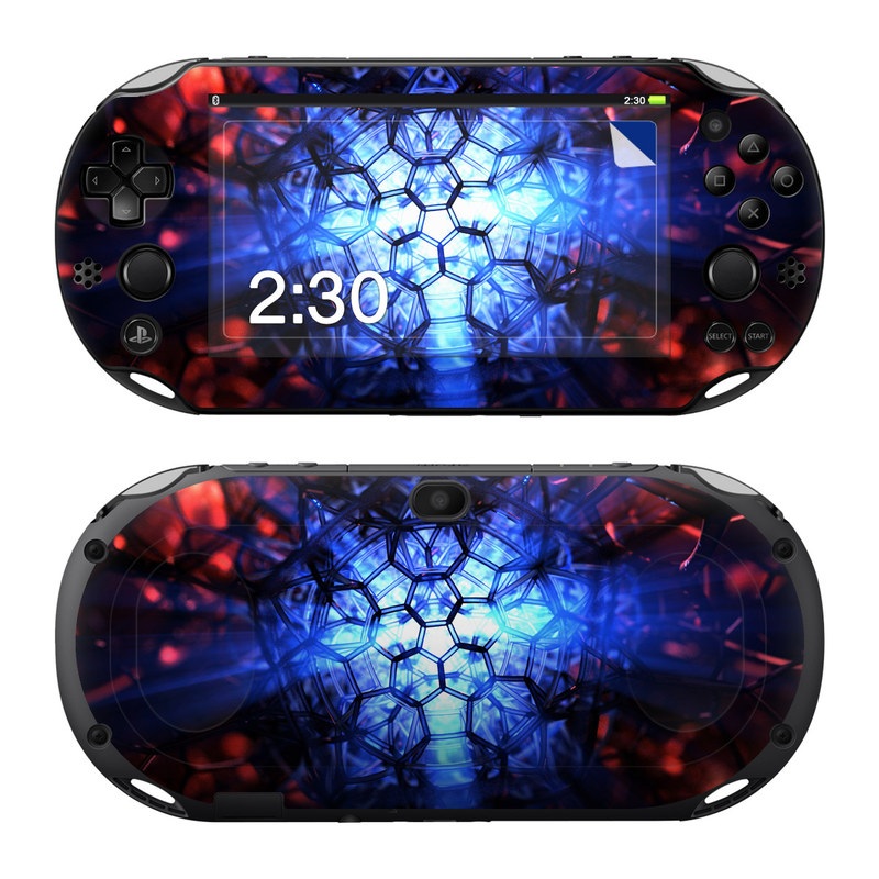 PlayStation Vita 2000 Skin design of Blue, Fractal art, Red, Light, Pattern, Lighting, Art, Kaleidoscope, Design, Psychedelic art, with black, blue, red colors