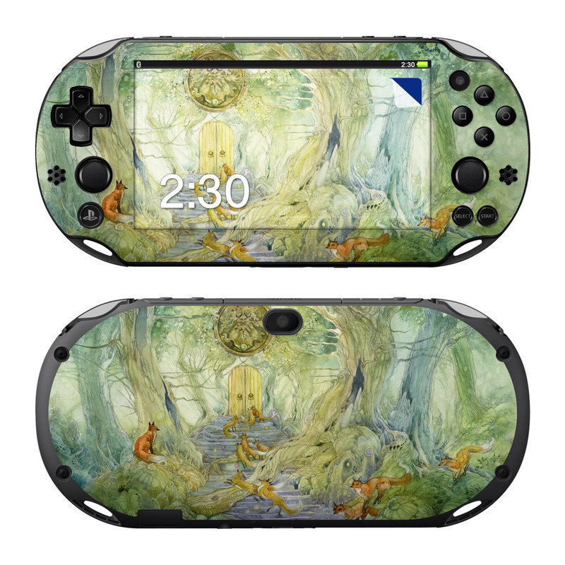 PlayStation Vita 2000 Skin design of Painting, Art, Mythology, Visual arts, Watercolor paint, Organism, Fictional character, Modern art, Landscape, Acrylic paint, with green, brown, red, yellow, blue, purple colors