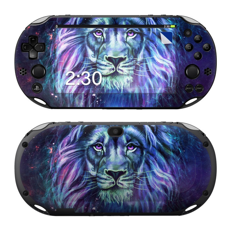 PlayStation Vita 2000 Skin design of Lion, Felidae, Purple, Wildlife, Big cats, Illustration, Darkness, Space, Painting, Art, with purple, blue, green, black, white, red colors