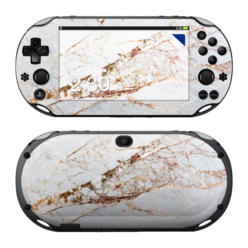 PlayStation Vita 2000 Skin design of White, Branch, Twig, Beige, Marble, Plant, Tile, with white, gray, yellow colors