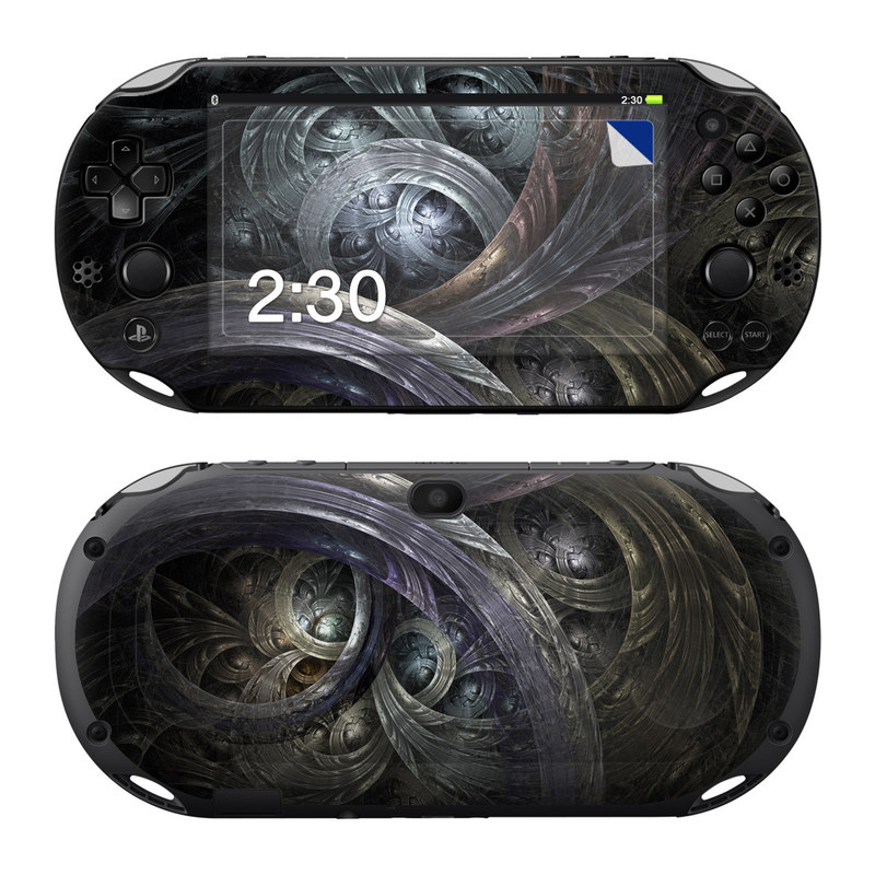 PlayStation Vita 2000 Skin design of Fractal art, Graphic design, Art, Cg artwork, Darkness, Circle, Pattern, Illustration, Graphics, Metal, with black, gray, blue colors