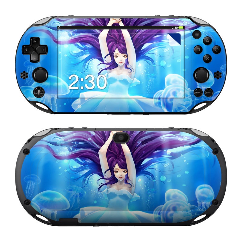 PlayStation Vita 2000 Skin design of Jellyfish, Cnidaria, Organism, Marine biology, Marine invertebrates, Water, Bioluminescence, Illustration, Electric blue, Fictional character, with blue, purple, gray colors