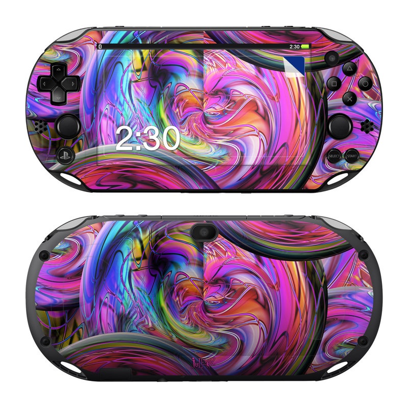 PlayStation Vita 2000 Skin design of Pattern, Psychedelic art, Purple, Art, Fractal art, Design, Graphic design, Colorfulness, Textile, Visual arts, with purple, black, red, gray, blue, green colors