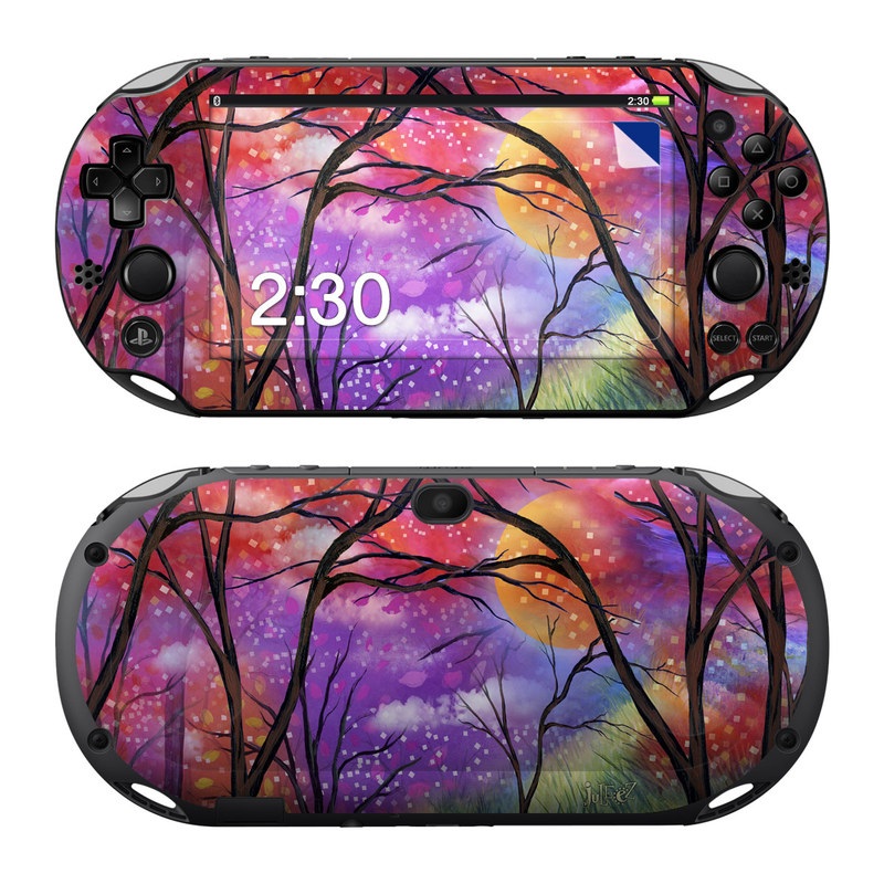 PlayStation Vita 2000 Skin design of Nature, Tree, Natural landscape, Painting, Watercolor paint, Branch, Acrylic paint, Purple, Modern art, Leaf, with red, purple, black, gray, green, blue colors