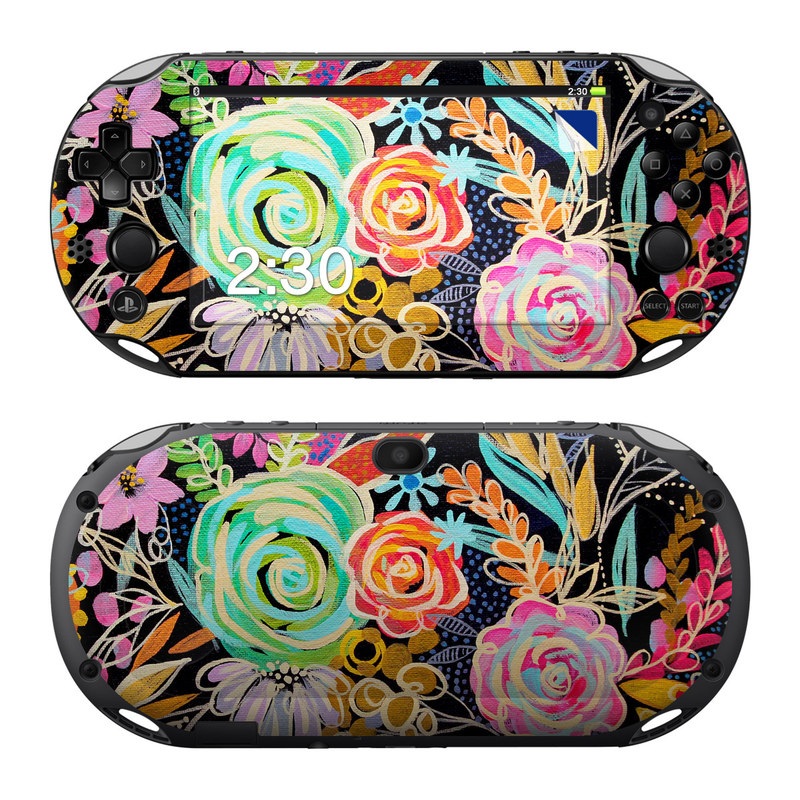 PlayStation Vita 2000 Skin design of Pattern, Floral design, Design, Textile, Visual arts, Art, Graphic design, Psychedelic art, Plant, with black, gray, green, red, blue colors